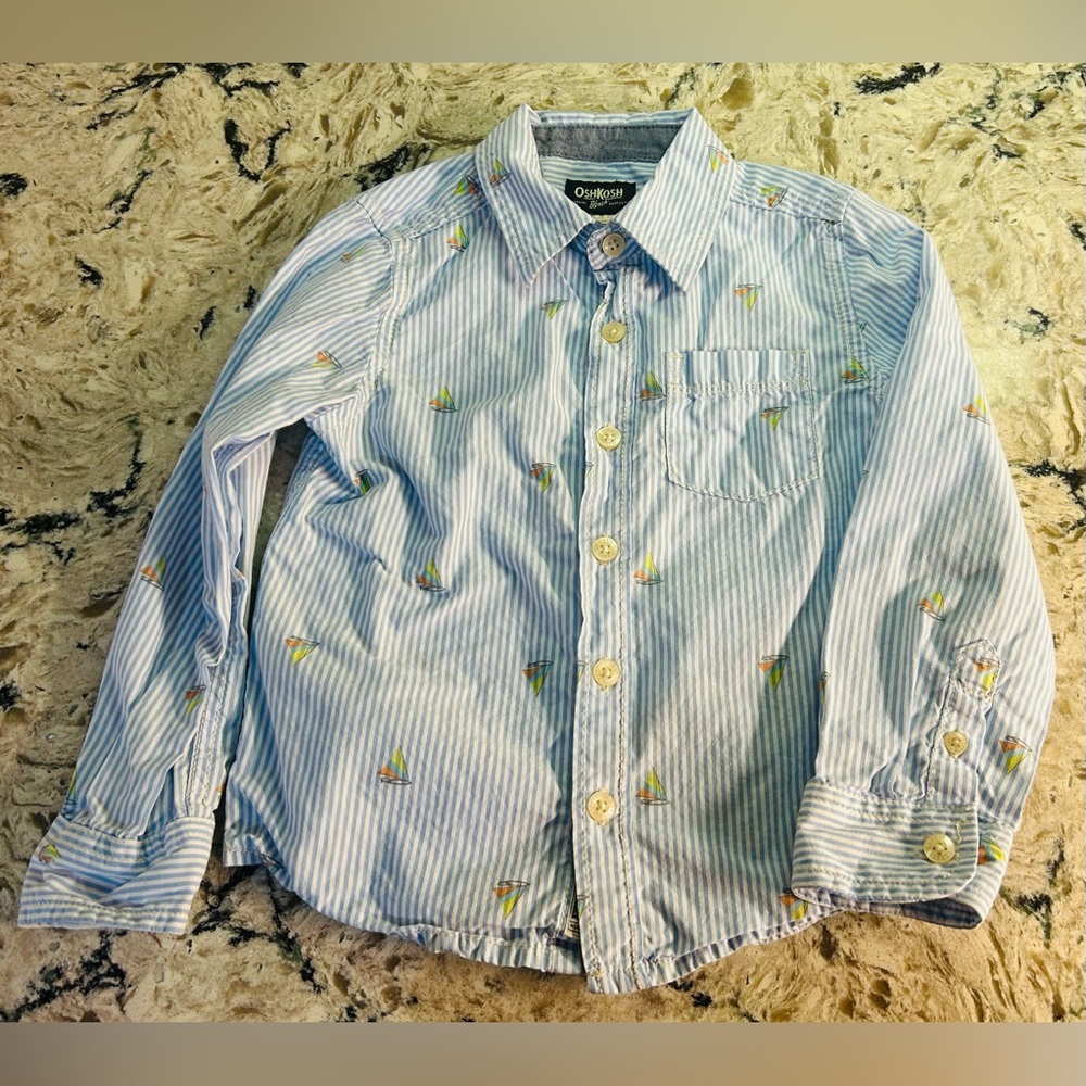 Oshkosh Blue Striped Dress Shirt with Sailboats